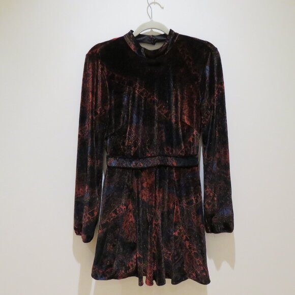 FREE PEOPLE Onyx Red Velvet Cut Out Romper Goth Whimsigoth Morticia Friends Sz 4 - Picture 2 of 14